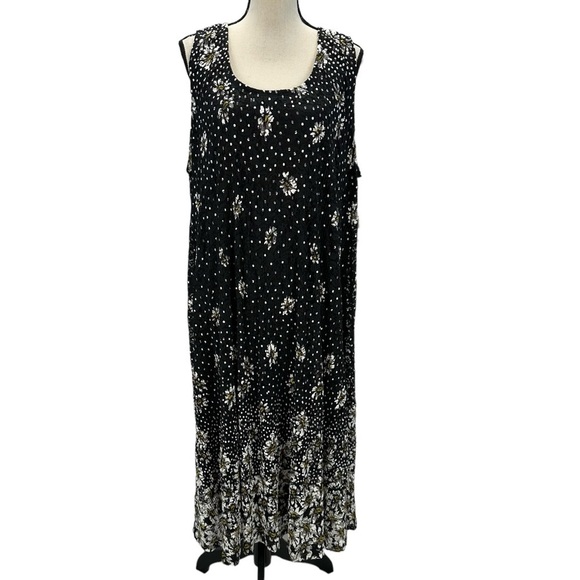 Signature by Robbie Bee Sleeveless Floral Print Midi Dress - Black White - 3X